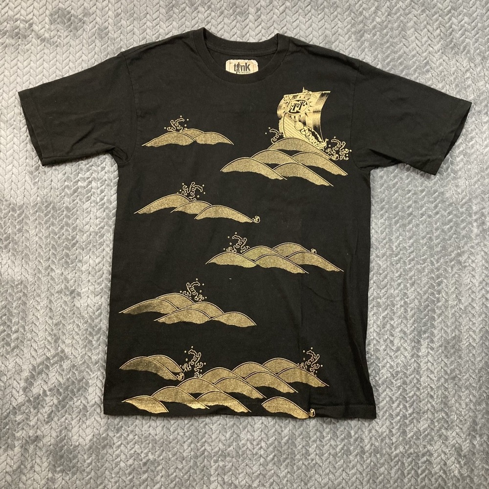Y2K Tank Theory Lewd Behavior Graphic T-Shirt Men's L Black Gold Streetwear VTG